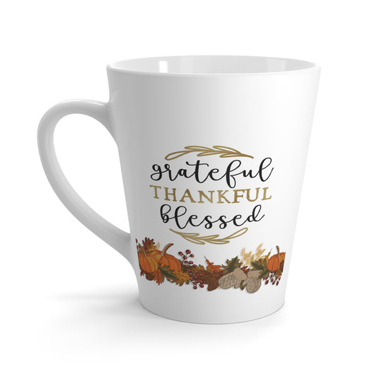 Grateful Thankful Blessed Ceramic Latte Mug - 12oz White