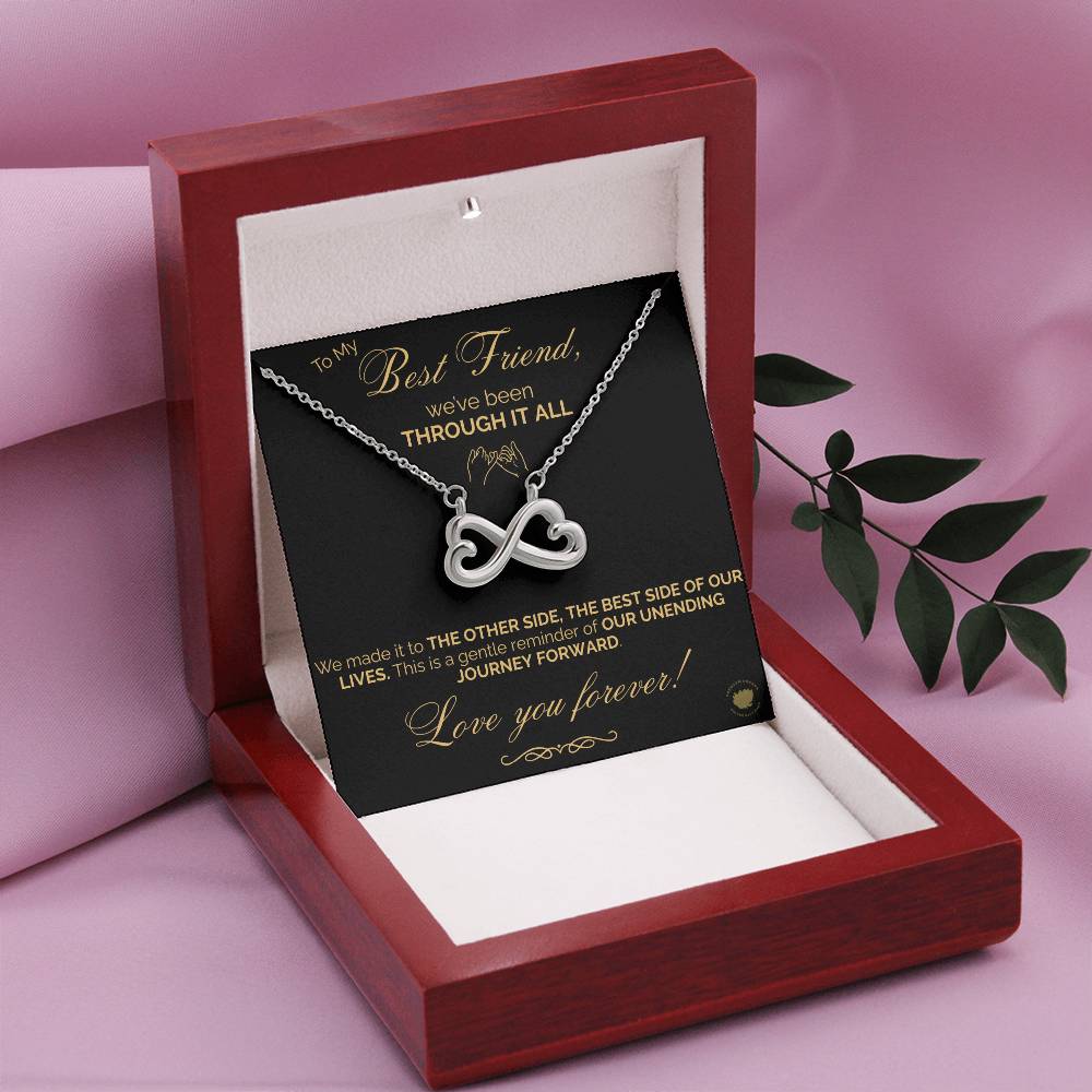 Best Friends Endless Love (Infinity Hearts) Necklace - Message Card Jewelry 14k White or 18k Gold finishes available