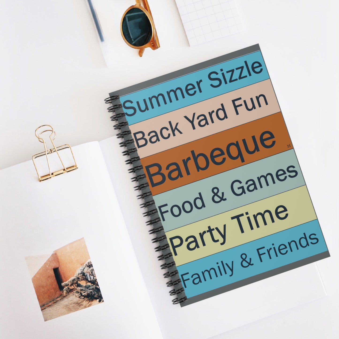 Summer Sizzle Fun BBQ Party Games Friends by MII Designs Spiral Notebook - Ruled Line