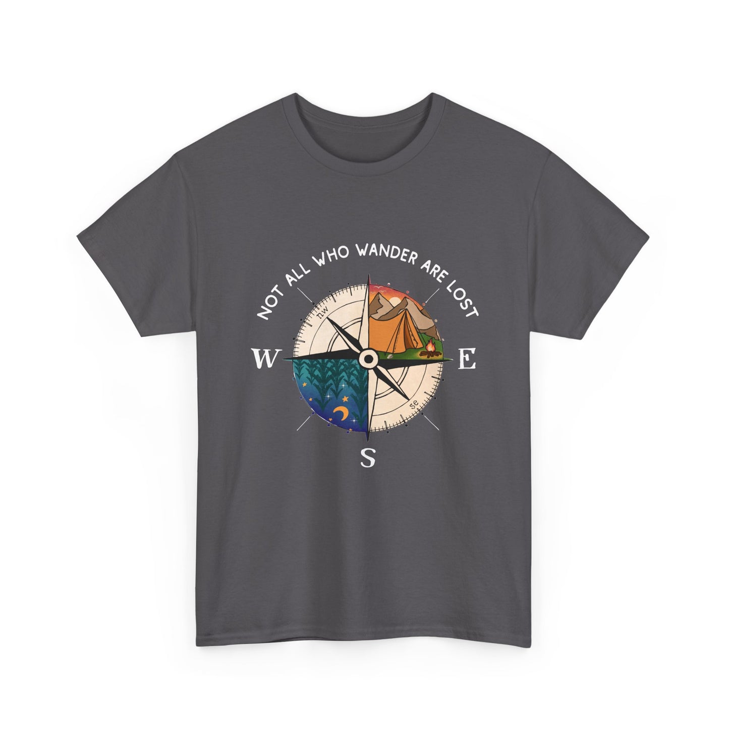 Compass Adventure T-Shirt — "Not All Who Wander Are Lost" Travel Tee Sizes S - 5XL