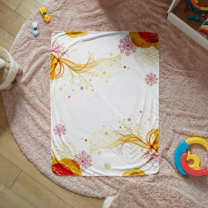 Golds and Reds on Elegant White on our Warmest Sherpa Fleece Blanket in 2 sizes