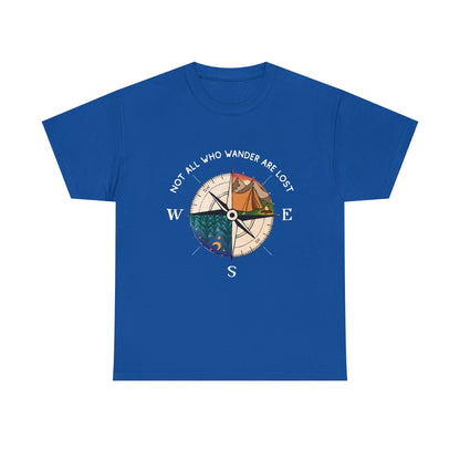Compass Adventure T-Shirt — "Not All Who Wander Are Lost" Travel Tee Sizes S - 5XL