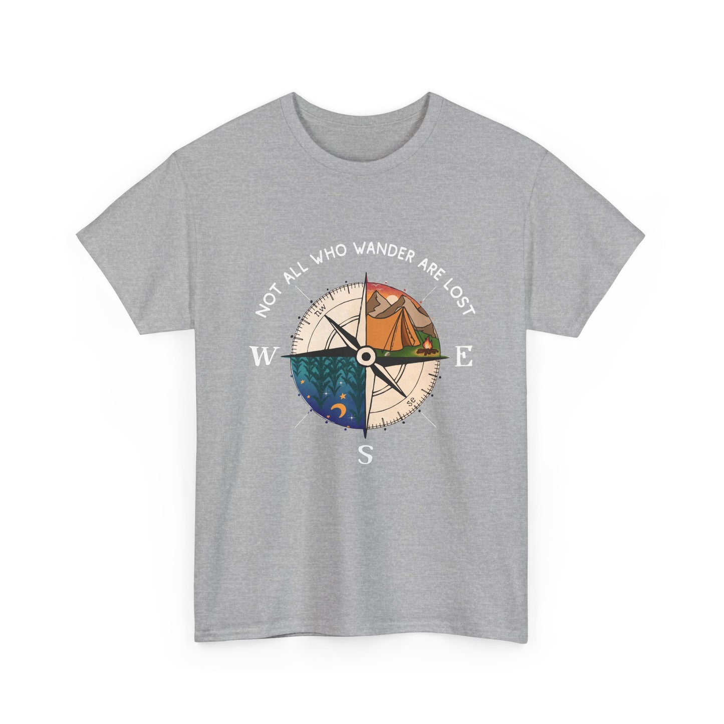 Compass Adventure T-Shirt — "Not All Who Wander Are Lost" Travel Tee Sizes S - 5XL