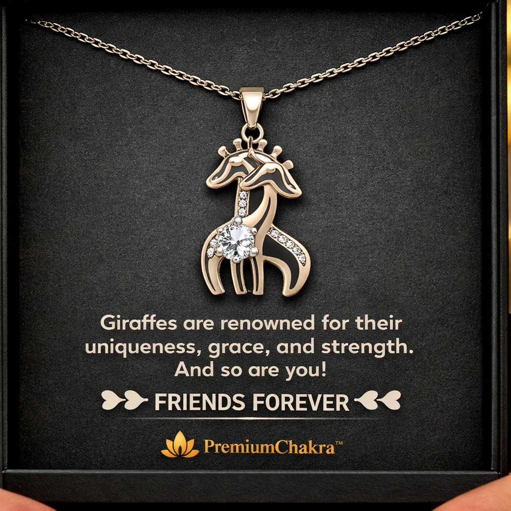 Forever Friends Giraffe Necklace – Meaningful Best Friend Gift with Cubic Zirconia, 14k White Gold or 18k Yellow Gold Finish