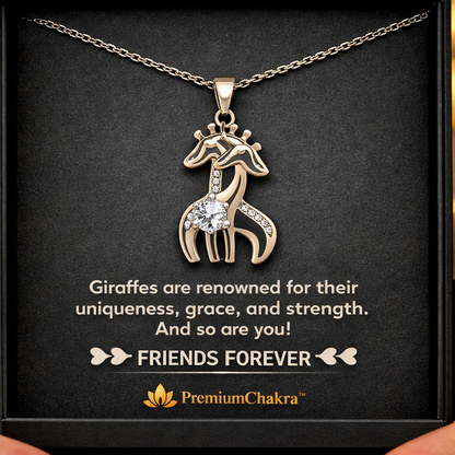 Forever Friends Giraffe Necklace – Meaningful Best Friend Gift with Cubic Zirconia, 14k White Gold or 18k Yellow Gold Finish