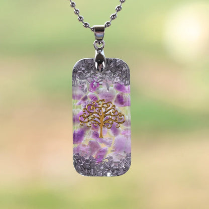 Natural Amethyst and resin Tree Of Life Orgonite Pendant Energy Necklace