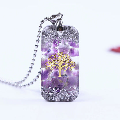 Natural Amethyst and resin Tree Of Life Orgonite Pendant Energy Necklace