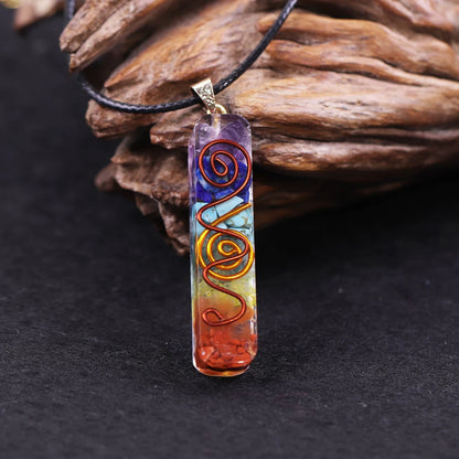 Reiki 7 Chakra Orgone  Pendant Necklace Energy Healing Crystals Chips Tumbled Stones Mixed Orgonite Resin Necklace