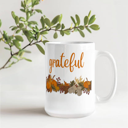 Grateful with Fall Border - Two-sided Print White Mug 15oz