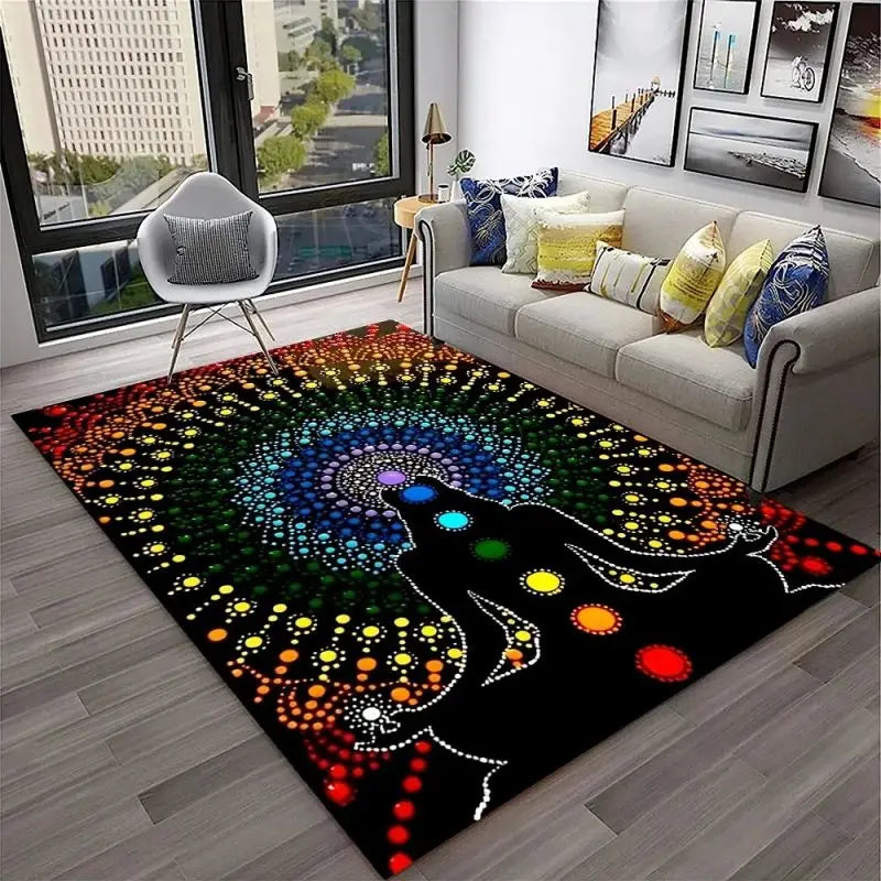 Yoga Reiki Themed Meditation Carpet Floor Mat for Home Decor and Living, Inside or Outside - Non-slip Washable