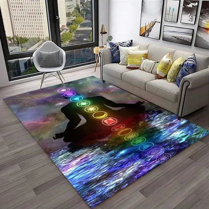 Yoga Reiki Themed Meditation Carpet Floor Mat for Home Decor and Living, Inside or Outside - Non-slip Washable