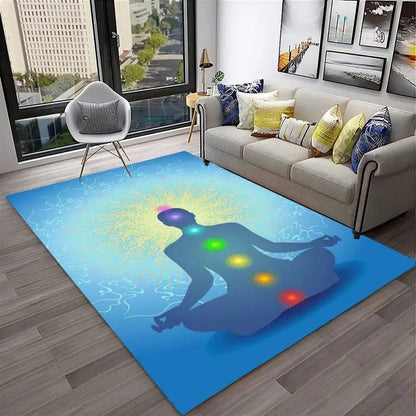 Yoga Reiki Themed Meditation Carpet Floor Mat for Home Decor and Living, Inside or Outside - Non-slip Washable