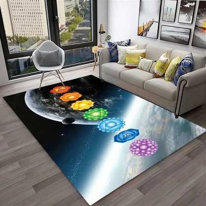 Yoga Reiki Themed Meditation Carpet Floor Mat for Home Decor and Living, Inside or Outside - Non-slip Washable