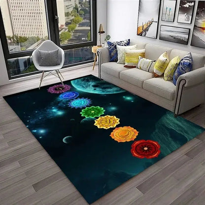 Yoga Reiki Themed Meditation Carpet Floor Mat for Home Decor and Living, Inside or Outside - Non-slip Washable