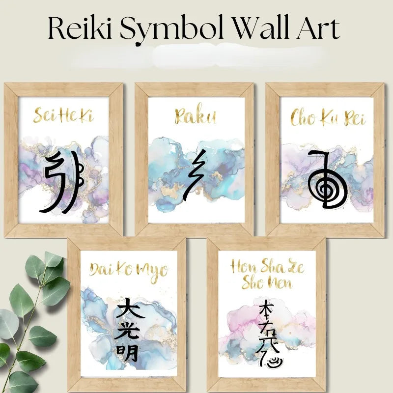 Reiki Healing Symbols Spiritual Mental Health Art Canvas Watercolor Style Wall Prints Home or Office Decor