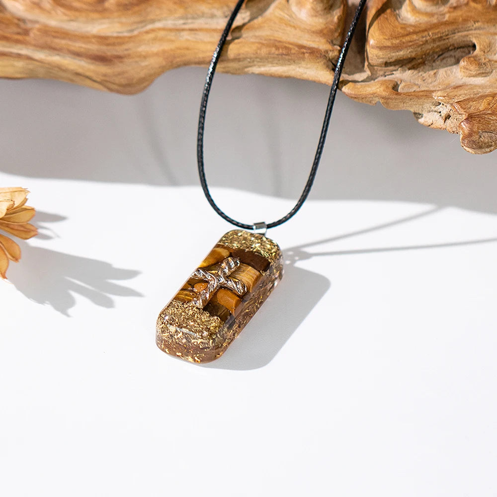 Cross Orgone Pendant Energy Necklace with Tiger Eye Crystals for Healing Chakra Reiki Energy Quartz Jewelry