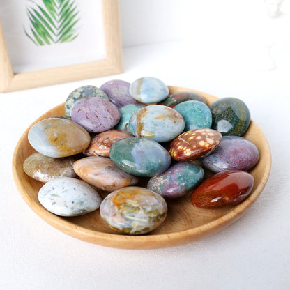 1PCS Ocean Jasper Stone Worry Stone for Anxiety Thumb Palm Round Pocket Gemstone Natural Chakra Polished Healing Crystals