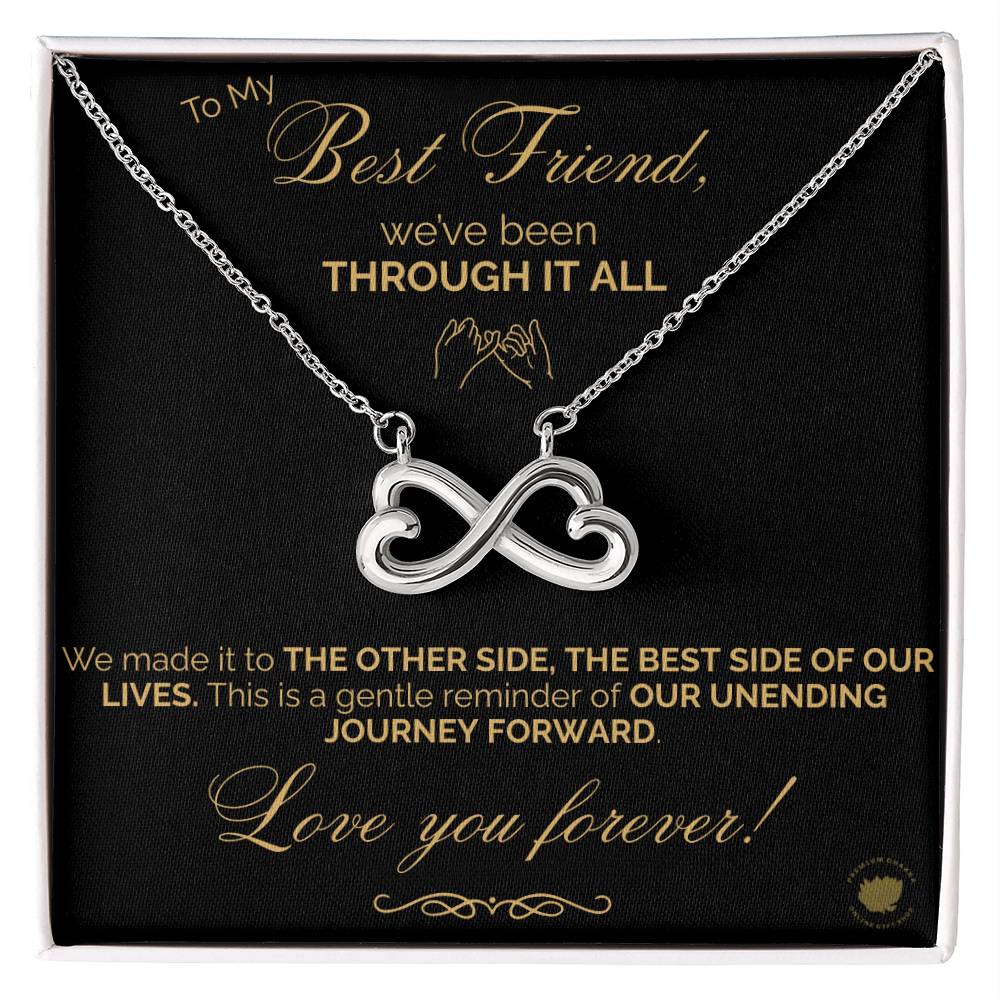 Best Friends Endless Love (Infinity Hearts) Necklace - Message Card Jewelry 14k White or 18k Gold finishes available