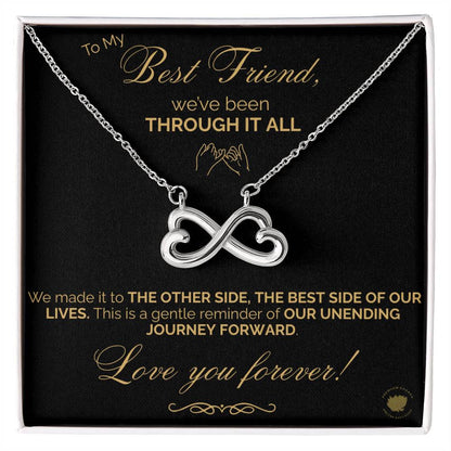 Best Friends Endless Love (Infinity Hearts) Necklace - Message Card Jewelry 14k White or 18k Gold finishes available