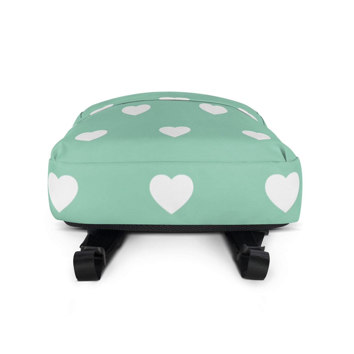 Stylish and Cute Backpack White Hearts on a Mint Green Field