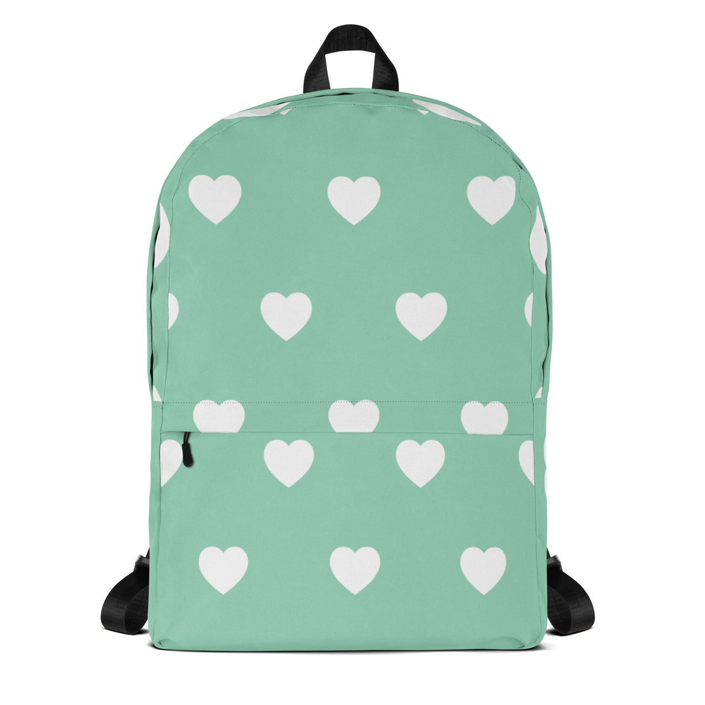 Stylish and Cute Backpack White Hearts on a Mint Green Field