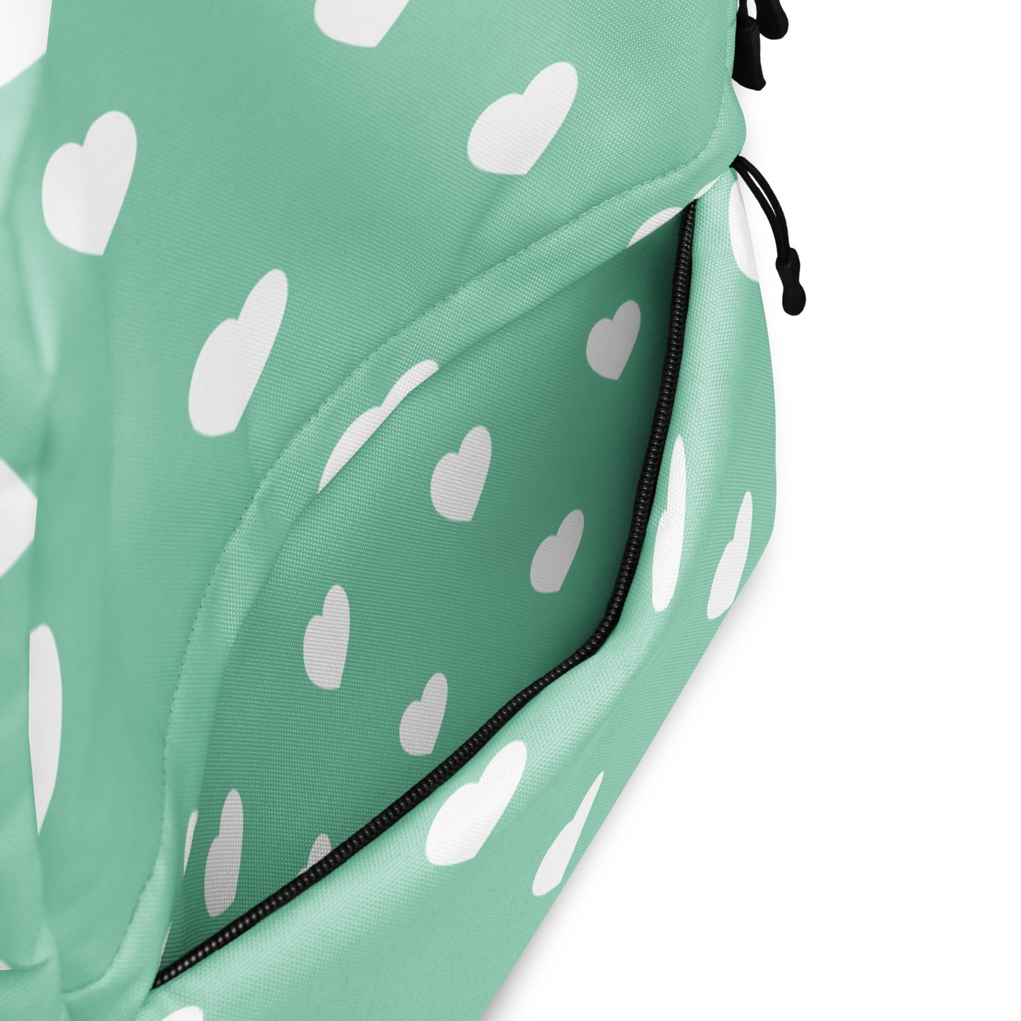 Stylish and Cute Backpack White Hearts on a Mint Green Field