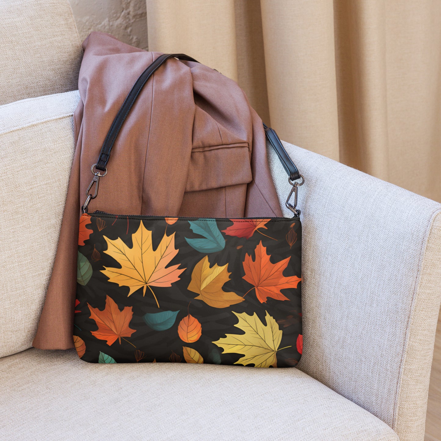 Fall Leaves Autumn Faux Leather Crossbody Bag