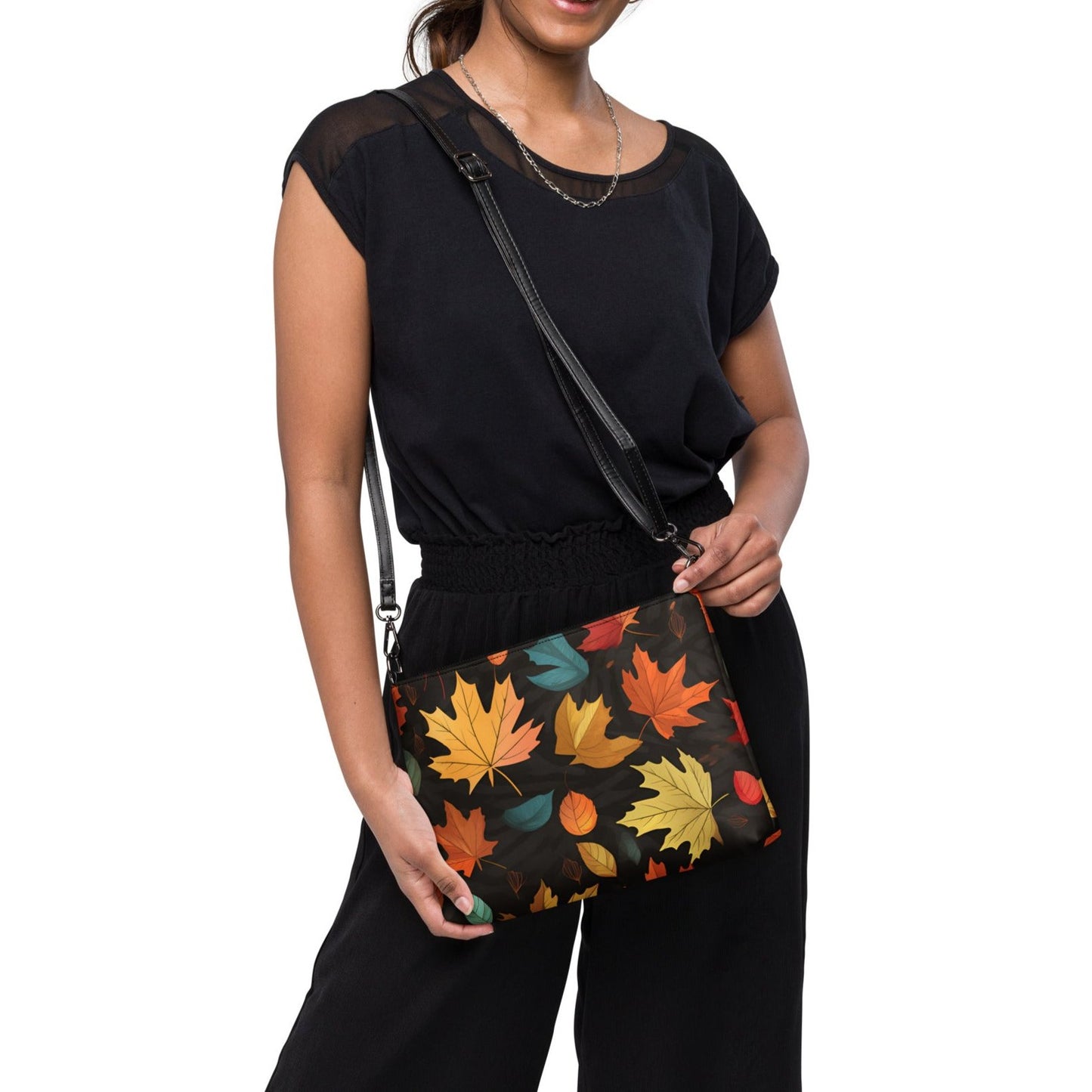 Fall Leaves Autumn Faux Leather Crossbody Bag