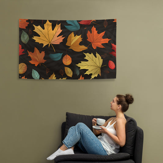 Autumn Flag with Leaves and Soft Accents on Black Background