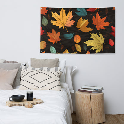 Autumn Flag with Leaves and Soft Accents on Black Background