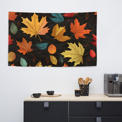 Autumn Flag with Leaves and Soft Accents on Black Background