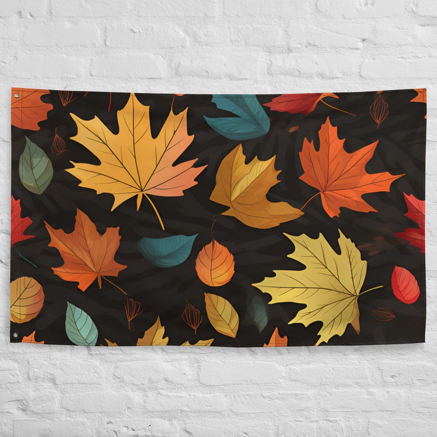 Autumn Flag with Leaves and Soft Accents on Black Background