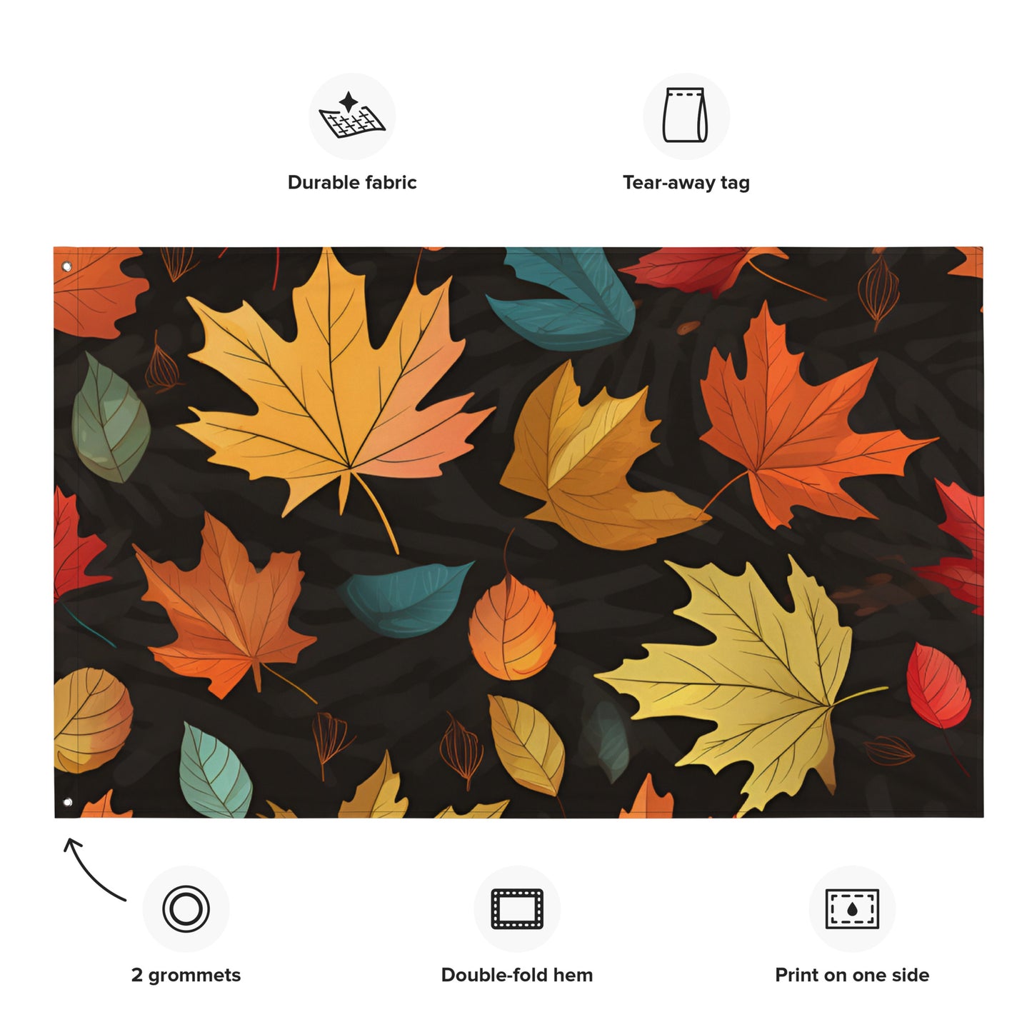 Autumn Flag with Leaves and Soft Accents on Black Background