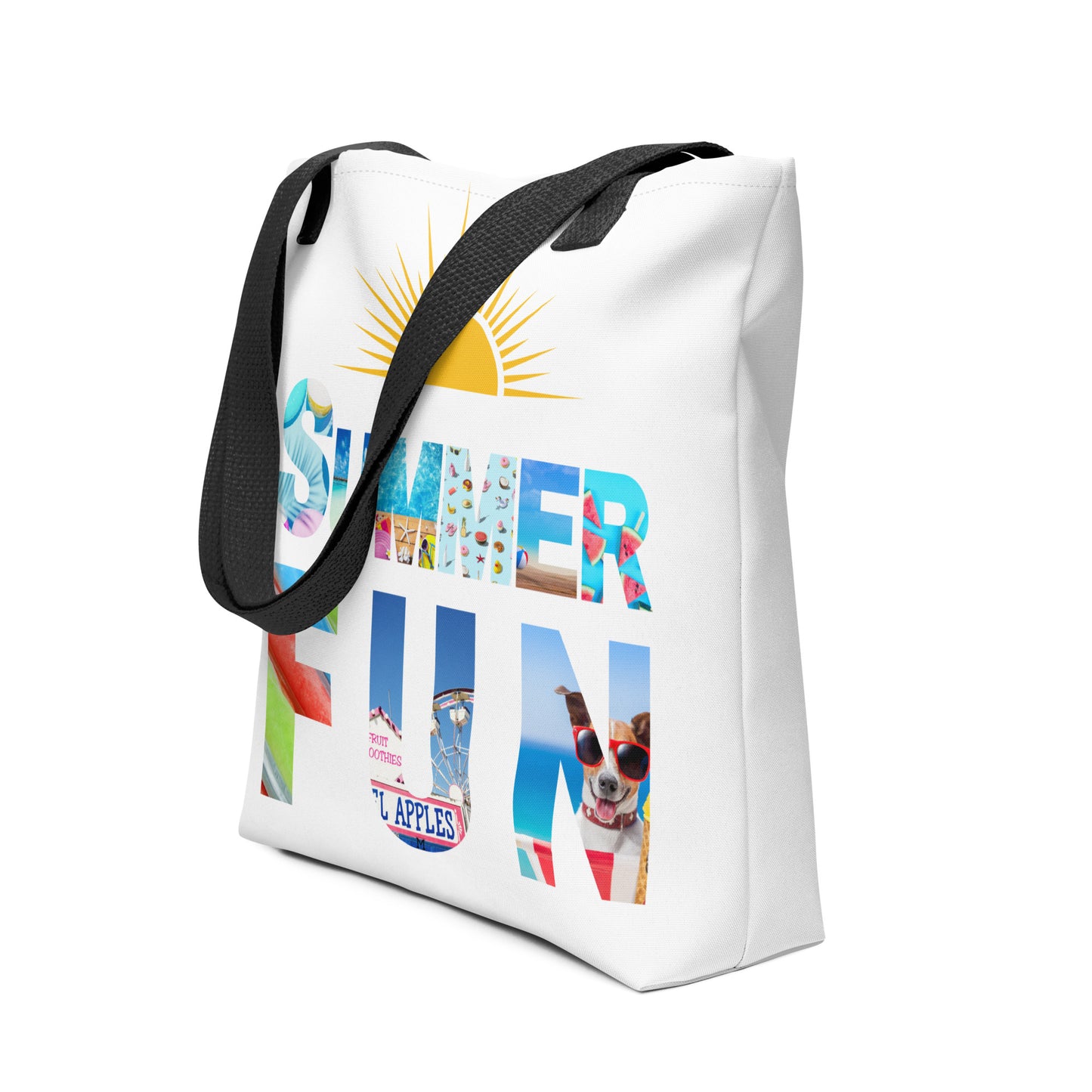 Crisp White and Colorful Summer Fun Tote bag 15"x15" 44LB Capacity Cotton Handles