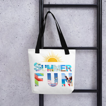 Crisp White and Colorful Summer Fun Tote bag 15"x15" 44LB Capacity Cotton Handles