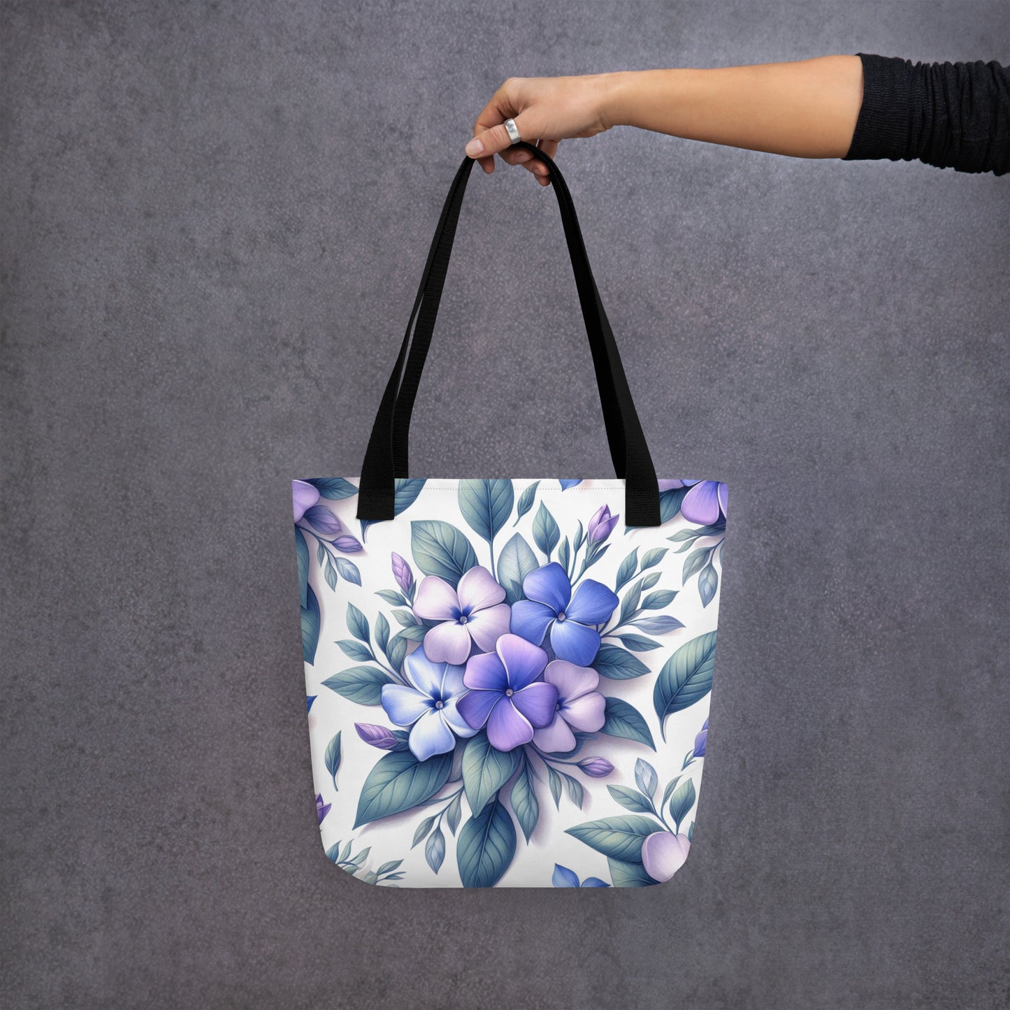 Beautiful and Colorful Periwinkles 15" x 15" AOP Tote bag Holds up to 44lbs, 2.6 Gallon Capacity