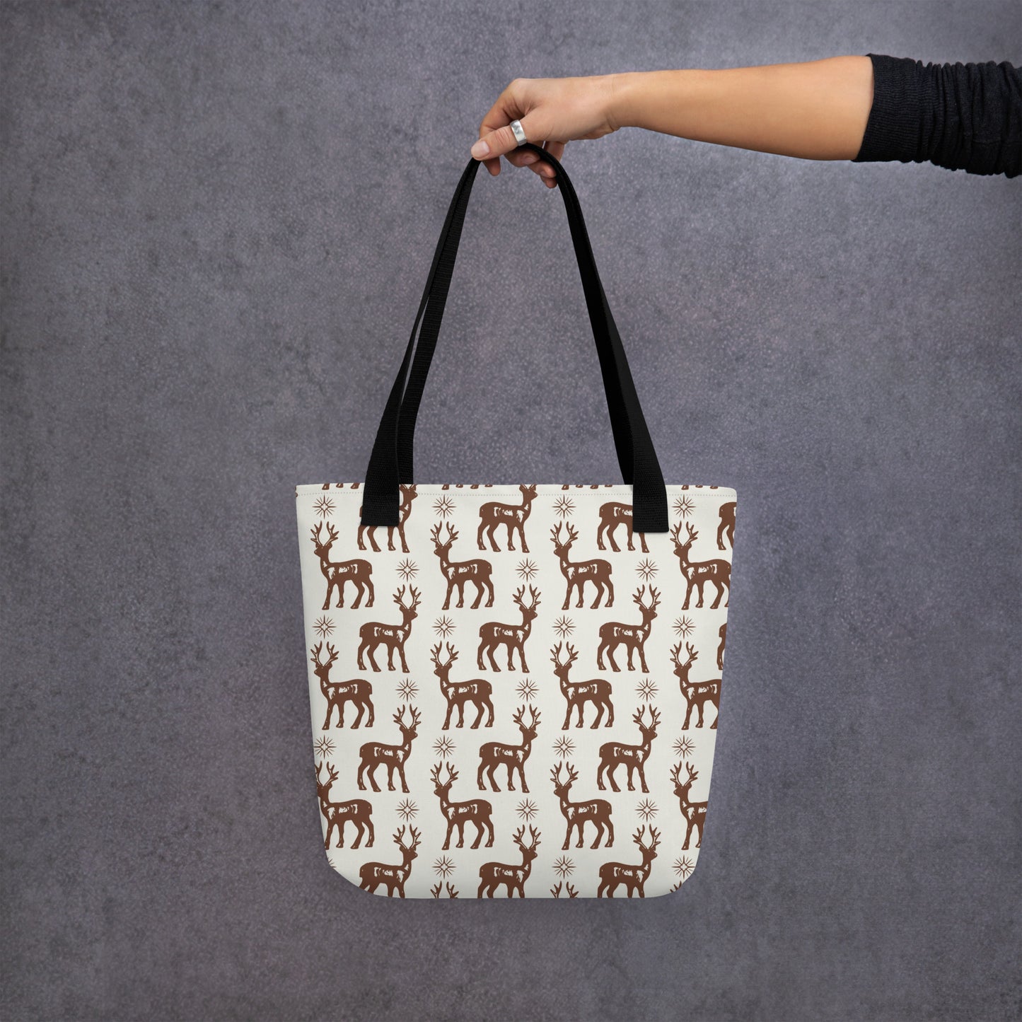 Reindeer Pattern Spacious and Trendy Tote Bag in Neutral Tones