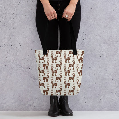 Reindeer Pattern Spacious and Trendy Tote Bag in Neutral Tones