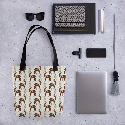 Reindeer Pattern Spacious and Trendy Tote Bag in Neutral Tones