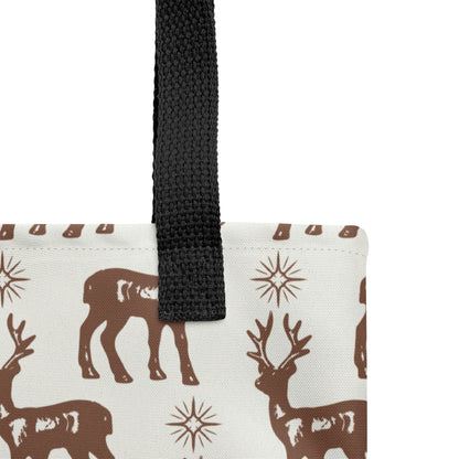 Reindeer Pattern Spacious and Trendy Tote Bag in Neutral Tones