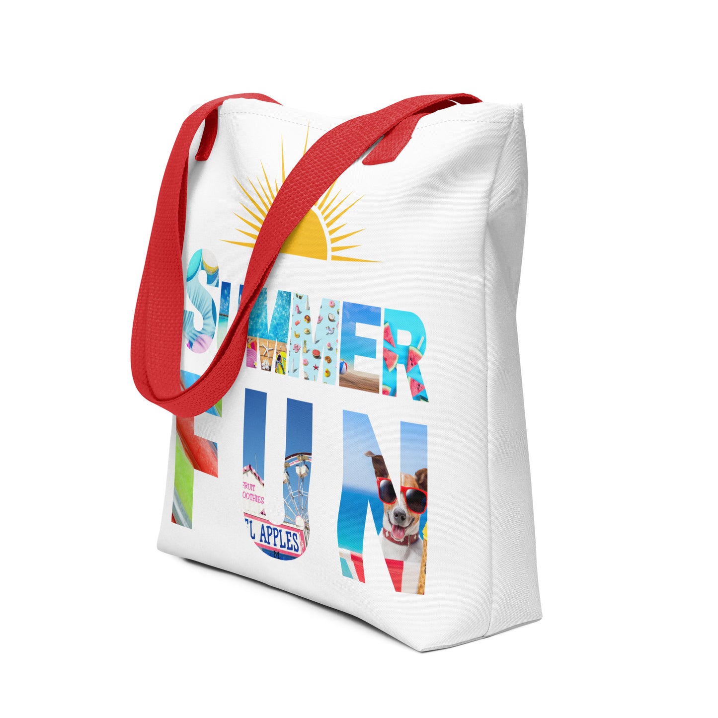 Crisp White and Colorful Summer Fun Tote bag 15"x15" 44LB Capacity Cotton Handles