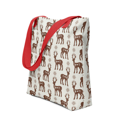 Reindeer Pattern Spacious and Trendy Tote Bag in Neutral Tones