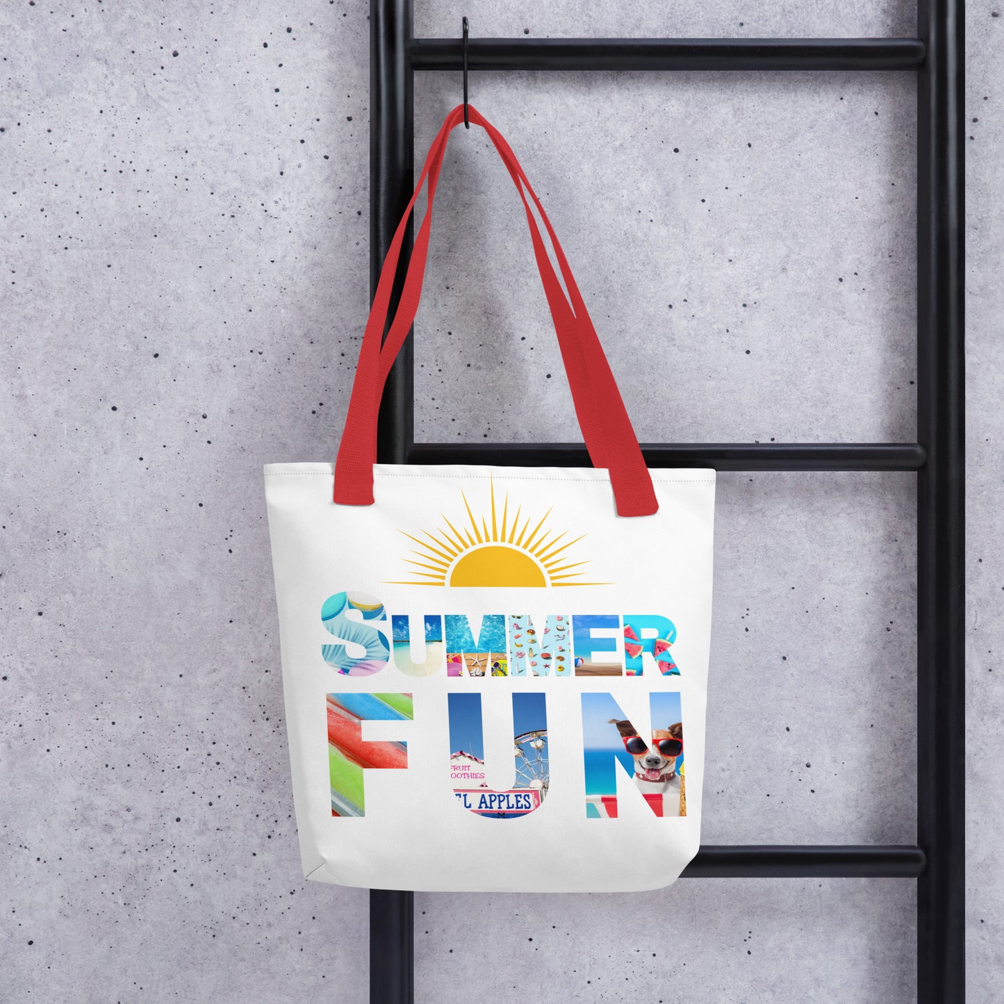 Crisp White and Colorful Summer Fun Tote bag 15"x15" 44LB Capacity Cotton Handles