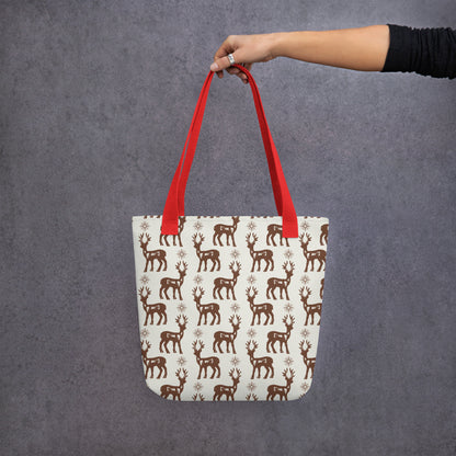 Reindeer Pattern Spacious and Trendy Tote Bag in Neutral Tones