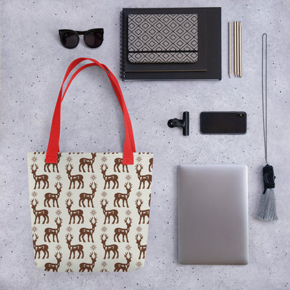 Reindeer Pattern Spacious and Trendy Tote Bag in Neutral Tones