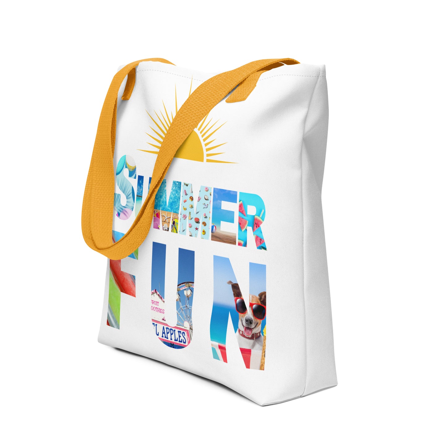 Crisp White and Colorful Summer Fun Tote bag 15"x15" 44LB Capacity Cotton Handles