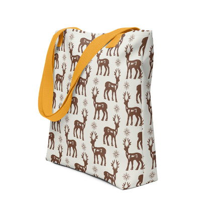 Reindeer Pattern Spacious and Trendy Tote Bag in Neutral Tones