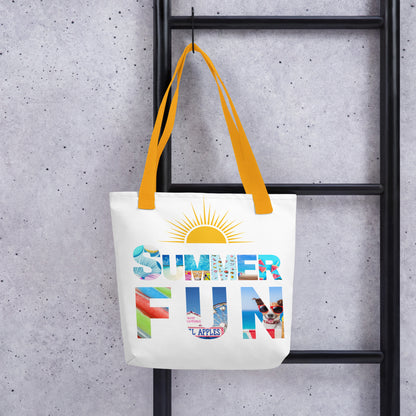 Crisp White and Colorful Summer Fun Tote bag 15"x15" 44LB Capacity Cotton Handles