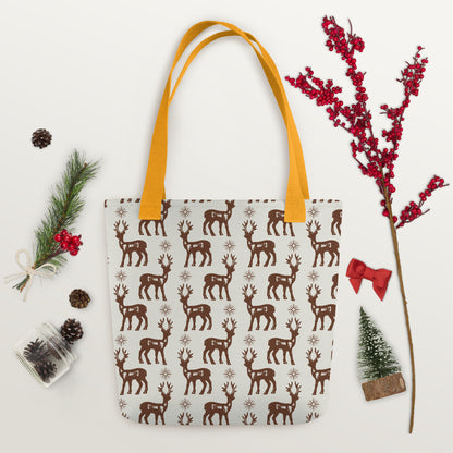 Reindeer Pattern Spacious and Trendy Tote Bag in Neutral Tones