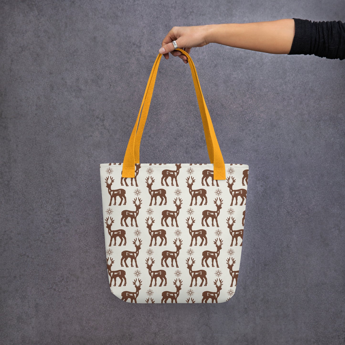 Reindeer Pattern Spacious and Trendy Tote Bag in Neutral Tones